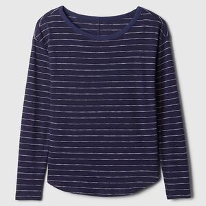 Gap Women's Linen-Blend Long-Sleeve Boatneck T-Shirt / Top, Navy Blue / Grey, S